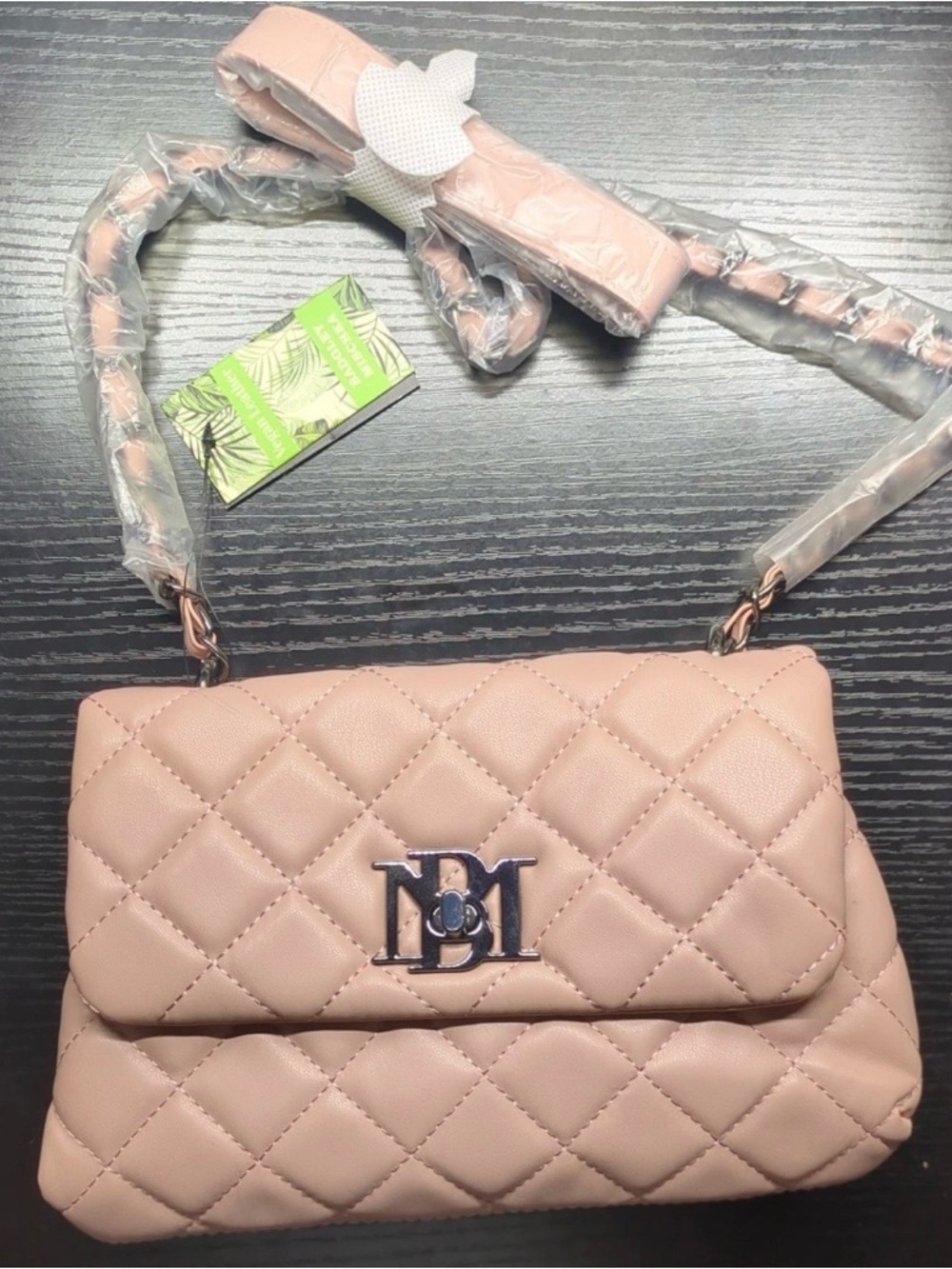 Badgley Mischka Quilted Messenger Bag Purse Chain Shoulder Blush Pink Brand New!